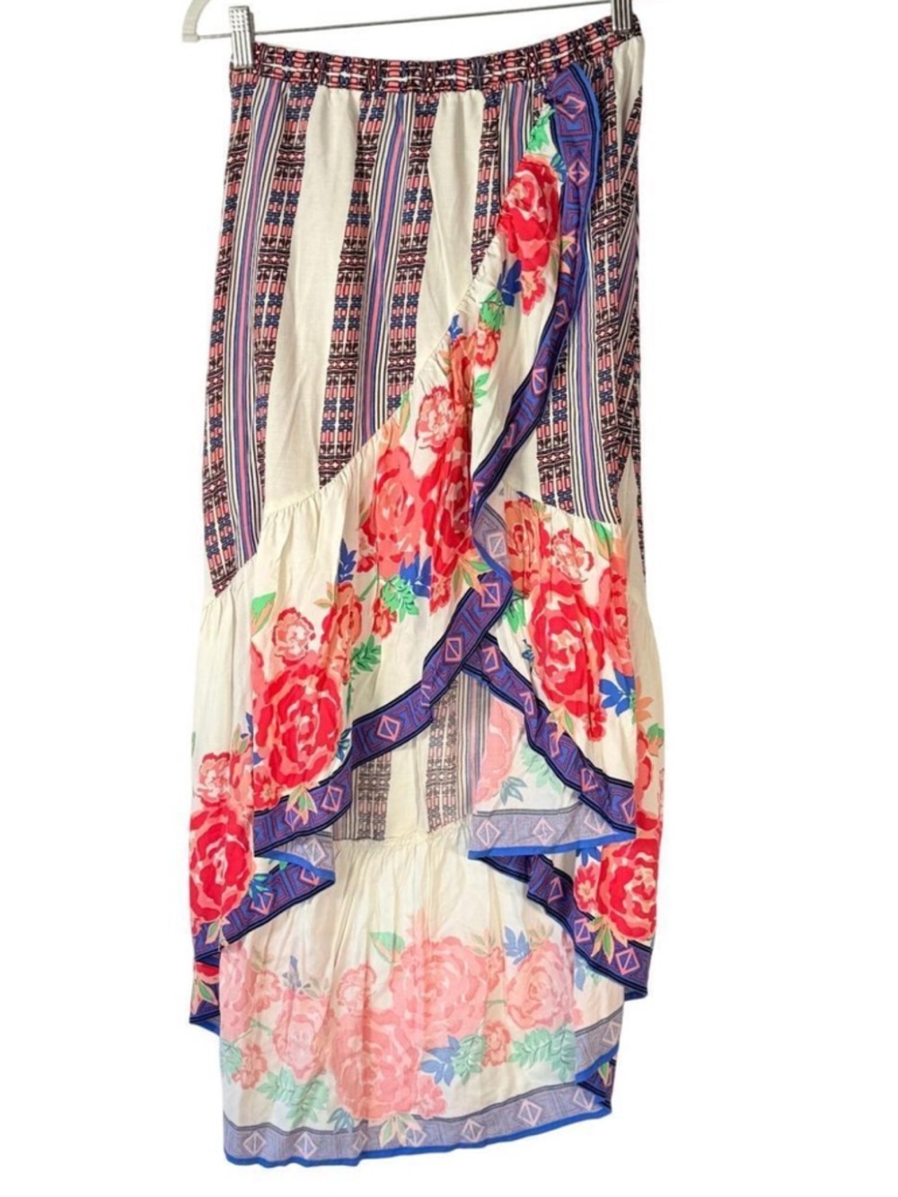 Flying Tomato Floral Printed Tiered Maxi Skirt - Cream and Pink